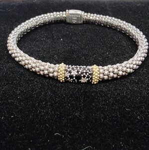Lagos Nightfall Diamond Black Spinel Silver 14kt Caviar Bracelet 6mm
